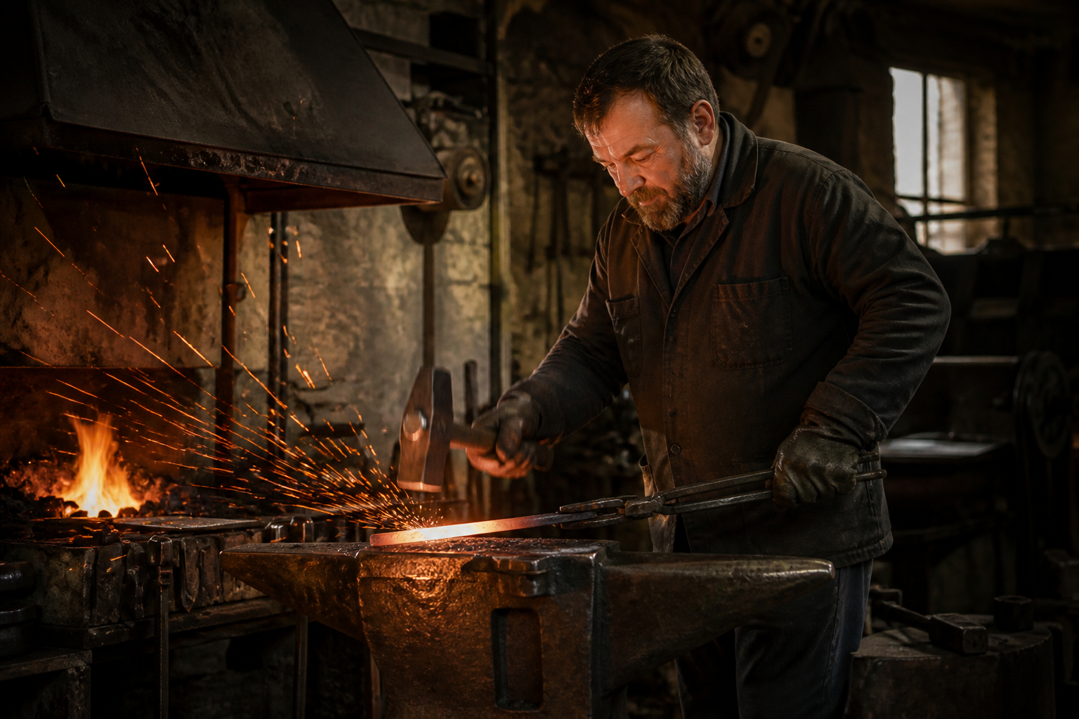 Métallier au travail dans une forge