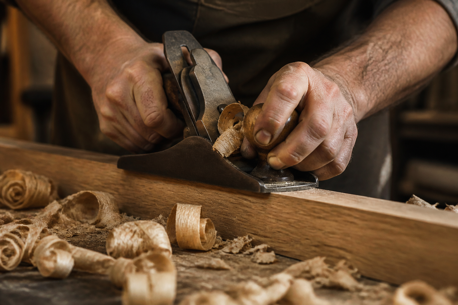 Mains travaillant le bois