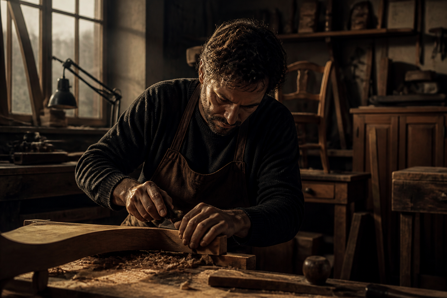 Artisan du bois filmé dans son atelier
